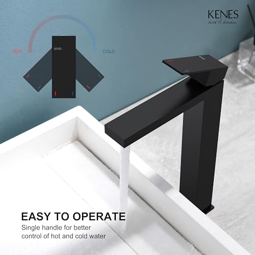 KENES Brushed Nickel Vessel Sink Facuet Single Handle Tall Bathroom Sink Faucet Vanity Bathroom Faucet Basin Mixer Tap with Water Supply Hose and Pop Up Sink Drain, LJ-9031A