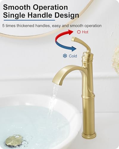 Vessel Sink Faucet, Oil Rubbed Bronze Waterfall Bathroom Sink Faucets, Brass Tall Bathroom Faucet Vanity Faucet 1 Hole Restroom Faucet Single Handle with Pop-up Drain Supply Hose