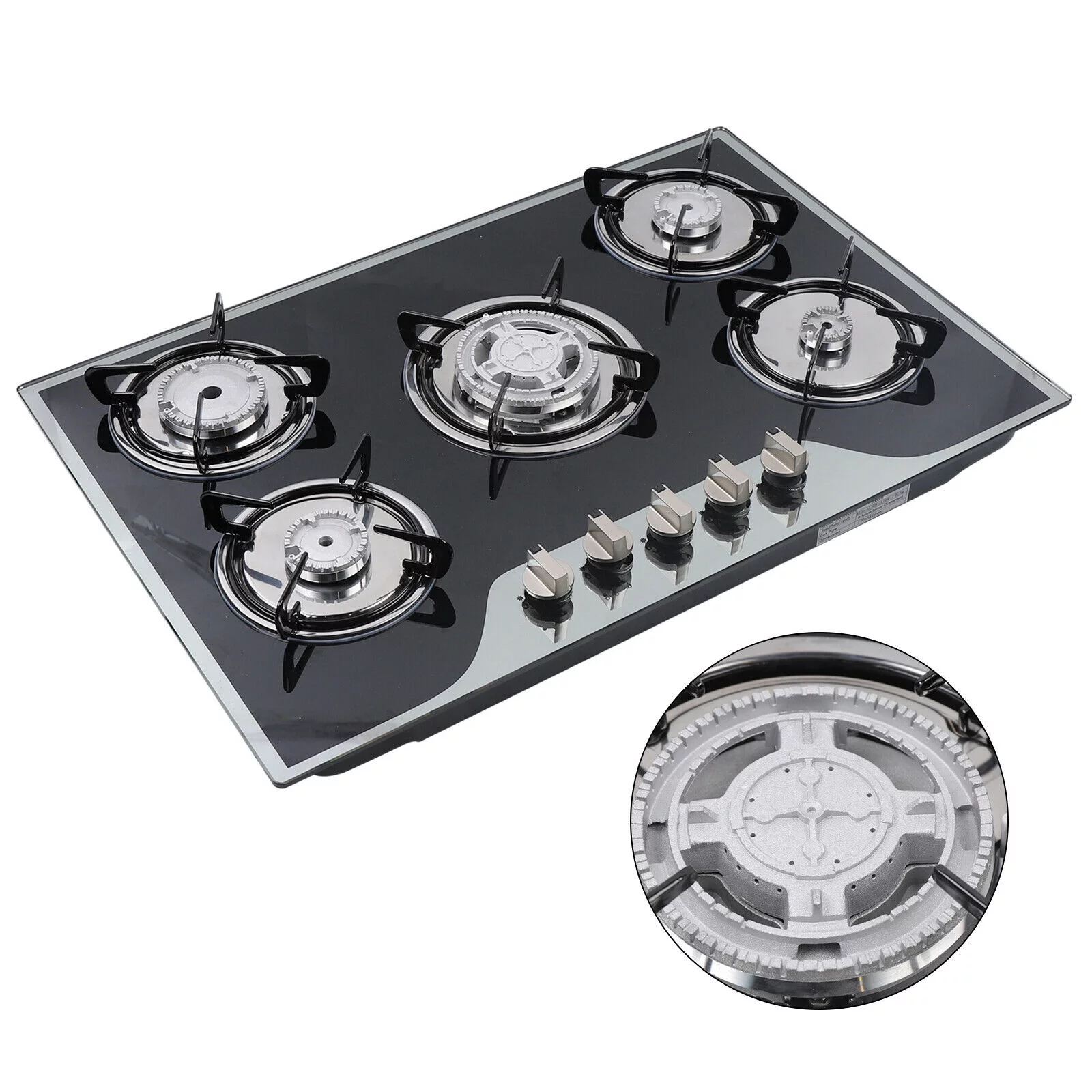 Oukaning Built-in 5 Burner Tempered GlassGas Cooker,LPG/NG Gas Cooker Hob Cooktop (30.3 inch)