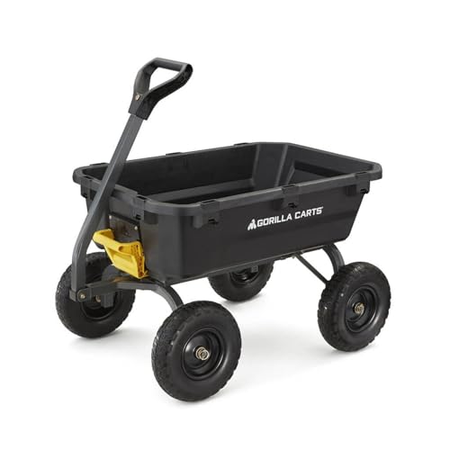 Gorilla Carts Heavy-Duty Dump Cart, Patented Quick-Release Dumping, Steel Frame, 600 lb Capacity, No-Flat 10-Inch Tires, Utility Wagon for Garden, Yard, Beach