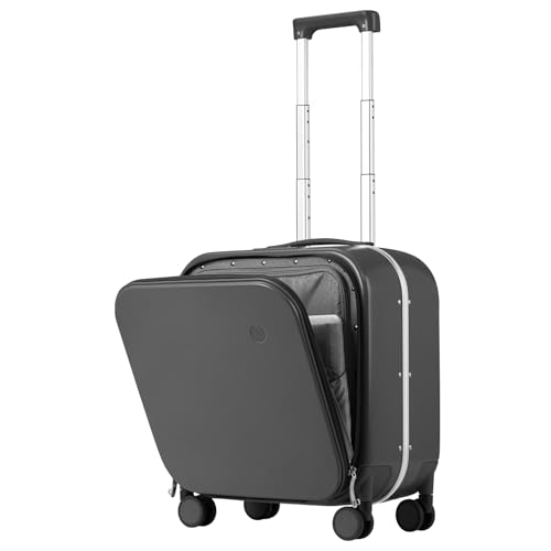 mixi Carry On Luggage, 20'' Suitcase with Front Laptop Pocket, Travel Rolling Luggage Aluminum Frame PC Hardside with Spinner Wheels & TSA Lock and Cover - Smoke White