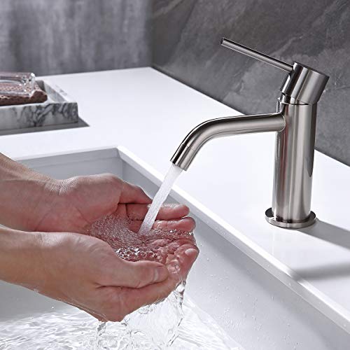 Brushed Gold Vessel Sink Faucet with Pop Up Drain and Supply Lines, Stainless Steel Gold Vanity Faucet Single Hole, JXMMP Single Handle Bathroom Faucet Gold, JXM1001BG