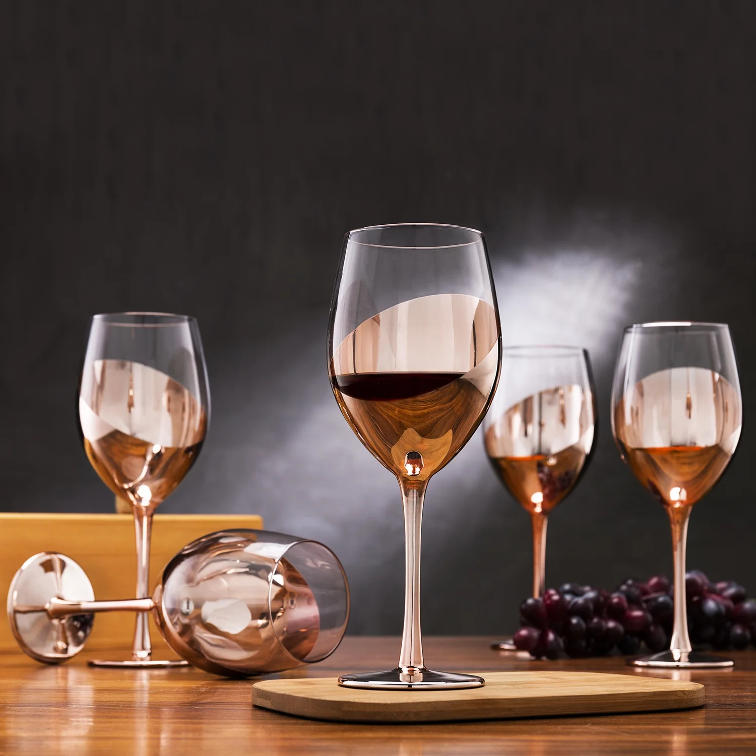 MyGift Set of 6 Stemmed Rose Gold Elegant Copper-Toned Glasses, Decorative Wedding Wine Glassware