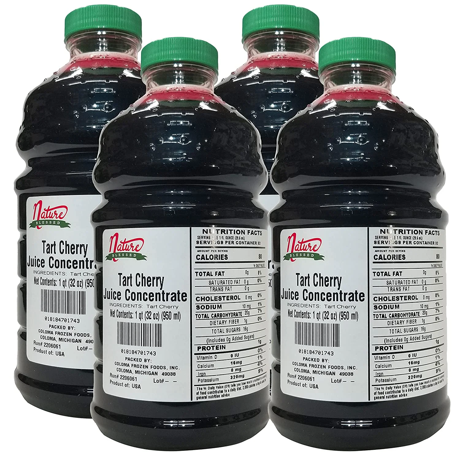Pure Cherry Fruit Juice Concentrate - 4 Quarts (4/32 Fl Oz Bottles), Great For Home Vintners, Brewers, Cider, Spirits, Smoothies, Or Jelly