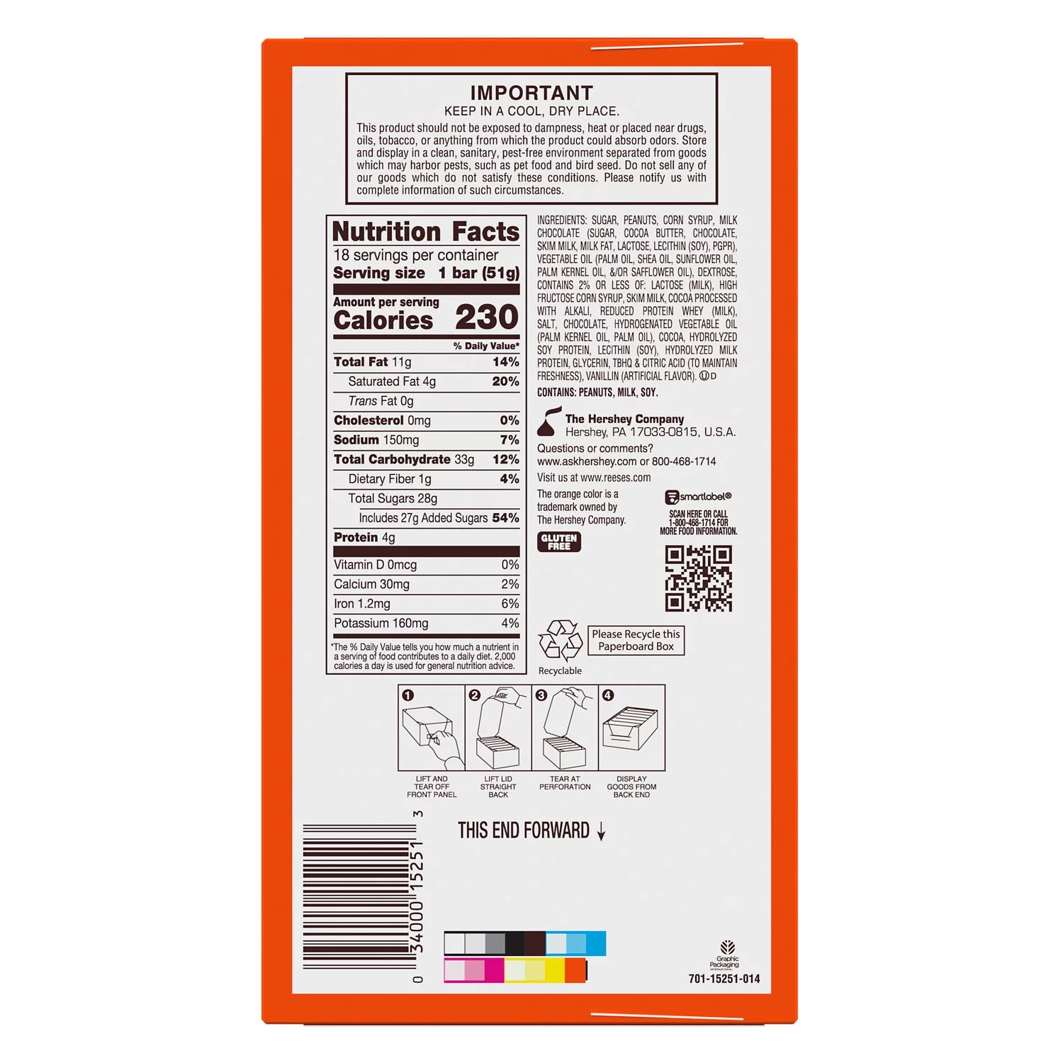 Reese's Fast Break Peanut Butter Nougat Candy, Bars 1.8 oz, 18 Count