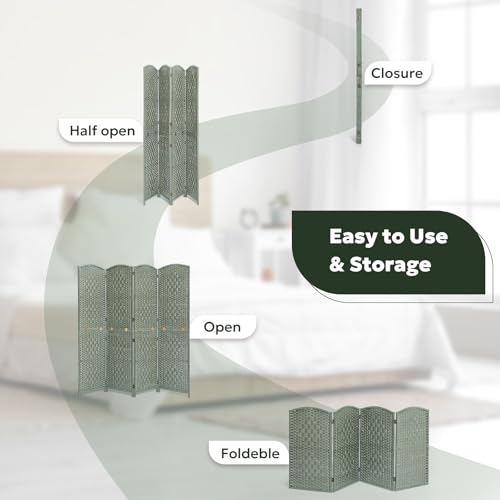 JOSTYLE Folding Privacy Room Divider, 4 Panel Screen Divider 6 ft. Tall Freestanding Extra Wide Rattan Room Partition Wall Separation Dividers, Grey