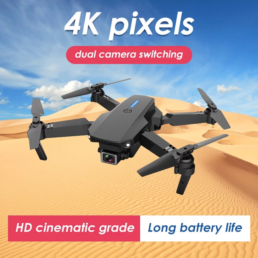 Jahy2Tech E88 Pro RC Drone with 4K HD Dual Camera - WiFi FPV Quadcopter - 4 Batteries Included - Long Flight Time & Multi-Functional