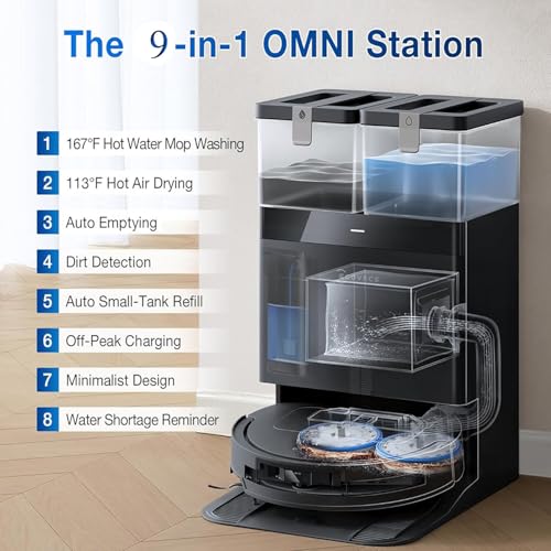 ECOVACS DEEBOT T50 MAX PRO Omni Robot Vacuum and Mop, 18,500Pa Suction, 18mm Auto-Lift, ZeroTangle &TruEdge 2.0, AIVI 3.0 Obstacle Avoidance, Auto Hot Water Mop Wash/Dry/Refill, Self-Emptying