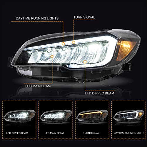 VLAND Headlights Assembly Fit for Subaru WRX/STI 2015-2022 Base Premium Litmited (Not for LED Models and Models w/AFS/SRH) W/Dynamic DRL, LED Front light with Sequential Turn Signal, Amber