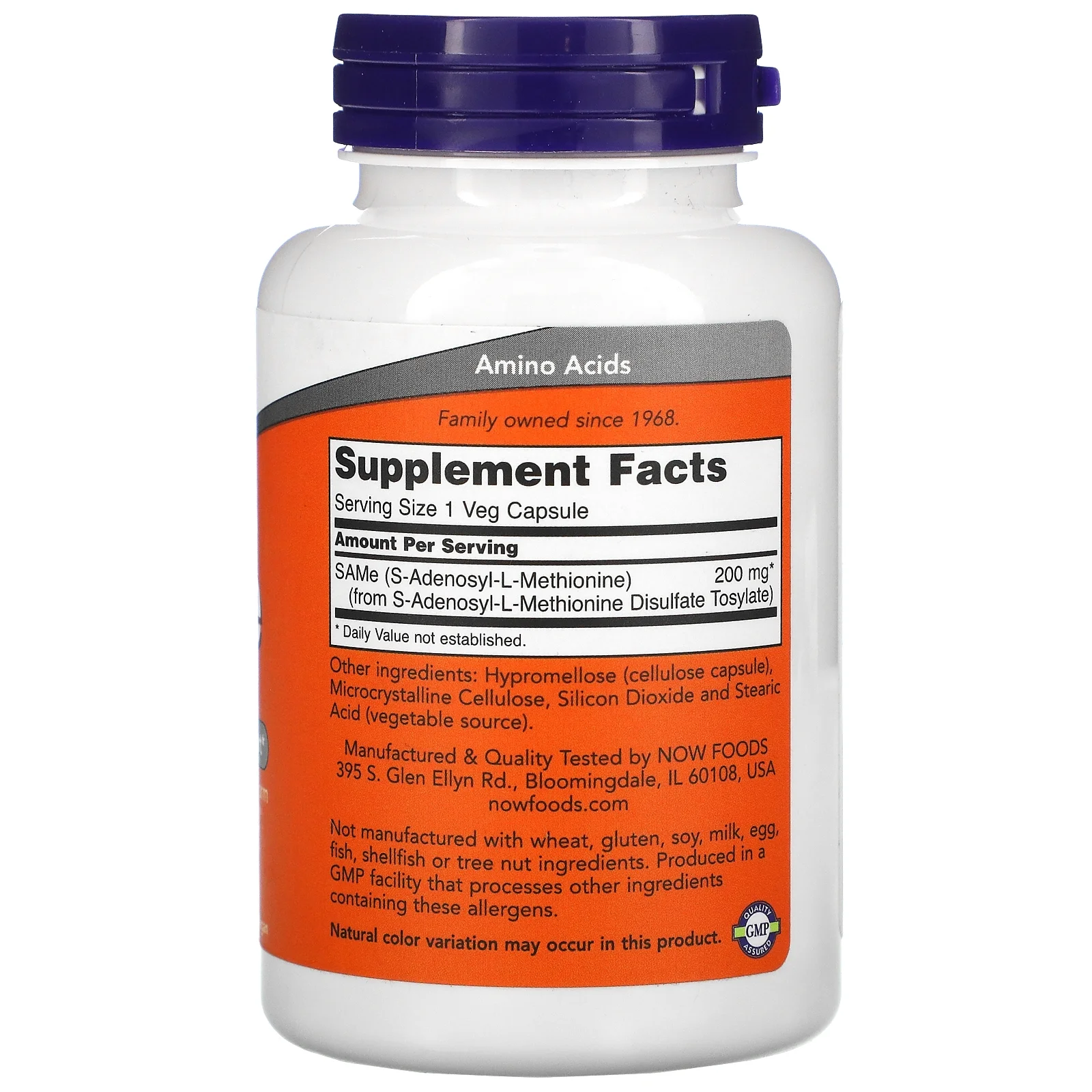 NOW Supplements, SAMe (S-Adenosyl-L-Methionine)200 mg, Nervous System Support*, 120 Veg Capsules