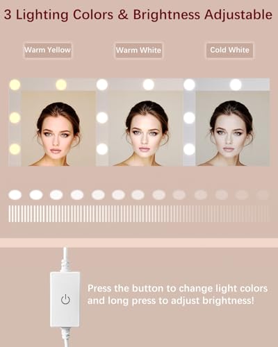 Irontar Vanity Table, Makeup Desk with Lighted Mirror, Dressing Desk with Drawers and Adjustable Brightness, 3 Color Lighting Modes, Vanity Desk for Women(White)