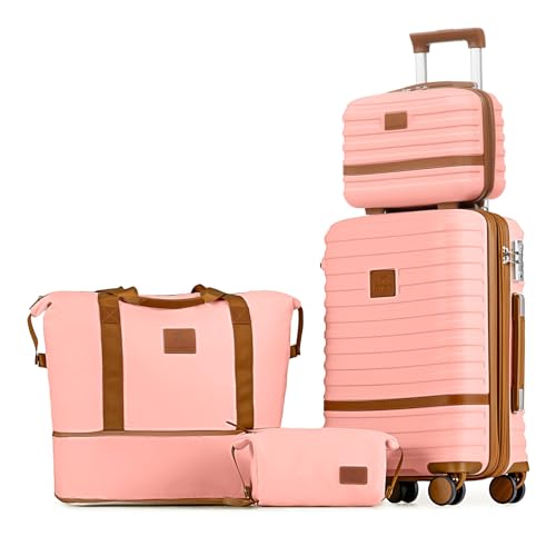 Joyway Carry On Luggage 20 Inch Expandable Suitcase with Spinner Wheel, 4 Piece Hard Shell Luggage Set with TSA Lock(White brown)