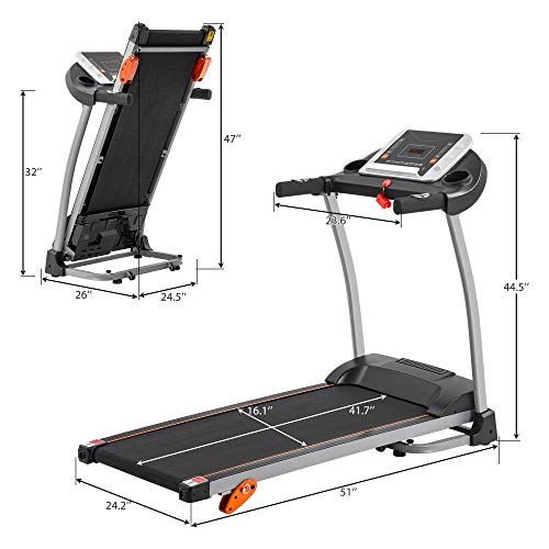 Foldable Treadmill, 2.5 HP Portable Compact Treadmill with Incline LED Displays, 7.5MPH Treadmill Walking Pad Load Capacity 220LBS for Home Office