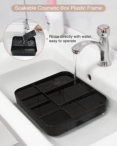 MONSTINA Travel Makeup Train Case,13.8 inches Large Cosmetic Case,Makeup Brush Holder Organizer and Storage with Adjustable Dividers and Shoulder Strap (Black)