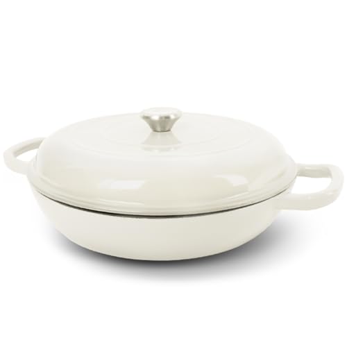 Enameled Cast Iron Dutch Oven, 3.8 Quart Dutch Oven Pot with Lid, Non Stick Dutch Oven Cast Iron Pot, Round Oven Safe up to 500°F for Marinate, Cook, Bake, Refrigerate and Serve – Cream White