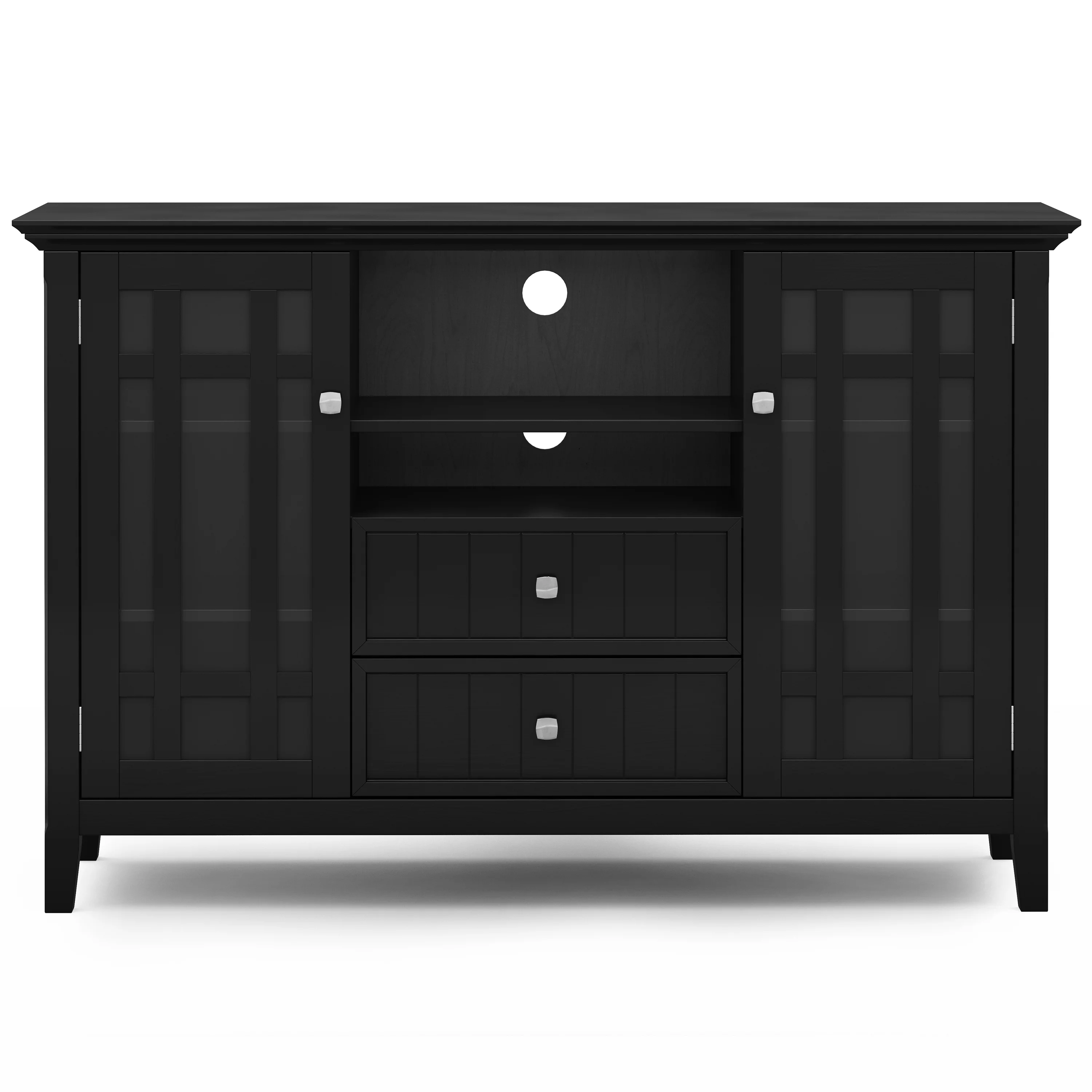 Simpli Home Bedford SOLID WOOD 53 inch Wide Transitional TV Media Stand in Black For TVs up to 60 inches