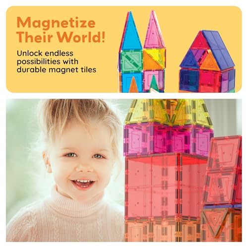 PicassoTiles 60 Piece Set 60pcs Magnet Building Tiles Clear Magnetic 3D Blocks Construction Playboards - Creativity beyond Imagination, Inspirational, Recreational, Educational, Conventional