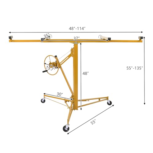 Winado 16 FT Drywall Lift Panel Rolling Hoist Jack Lifter Sheetrock, Drywall Lifting Construction Tools Caster Wheel with Adjustable Telescopic Arm, Yellow