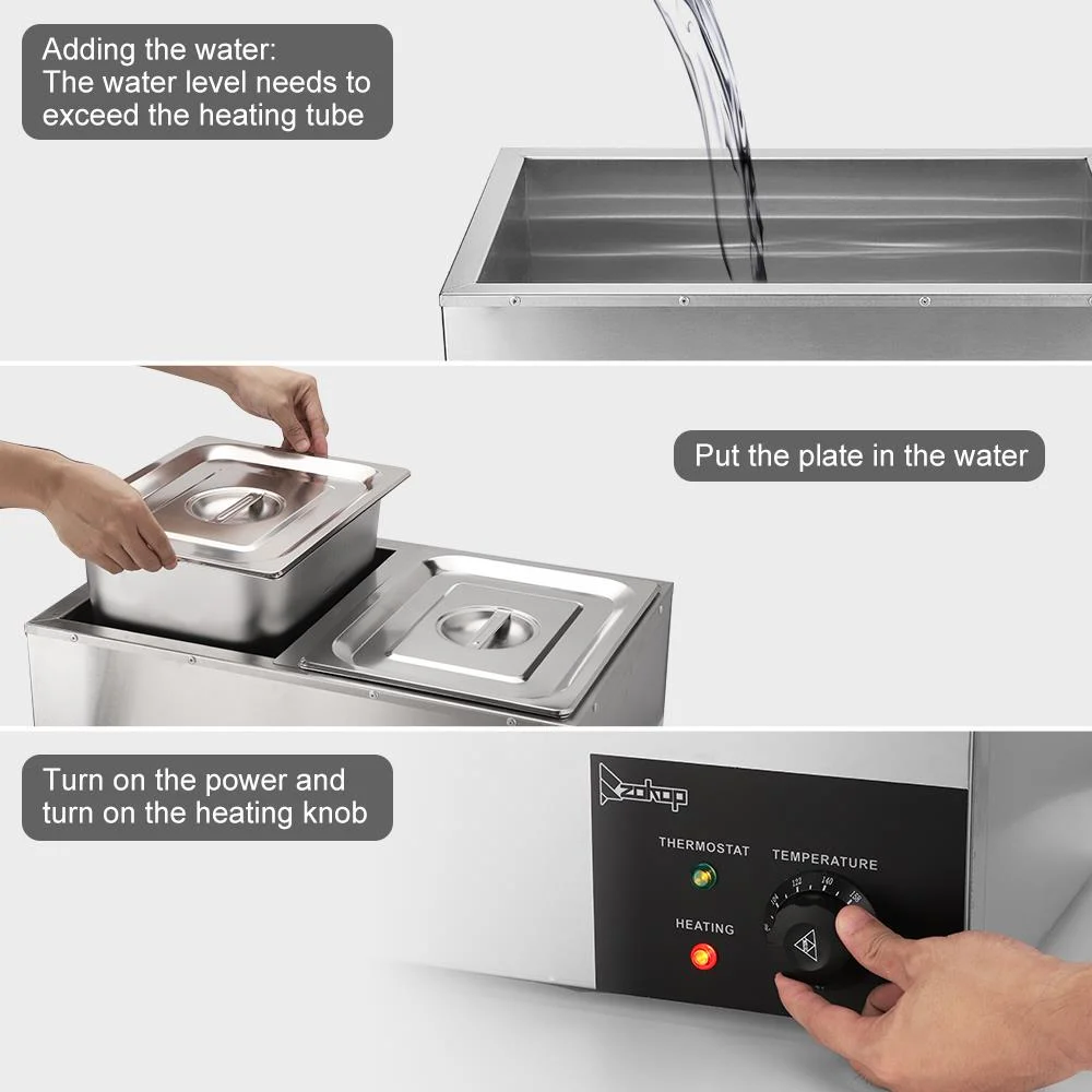 ZOKOP 600W 2-Pan Commercial Electric Food Warmer Stainless Steel Buffet Bain Marie Food Warmer