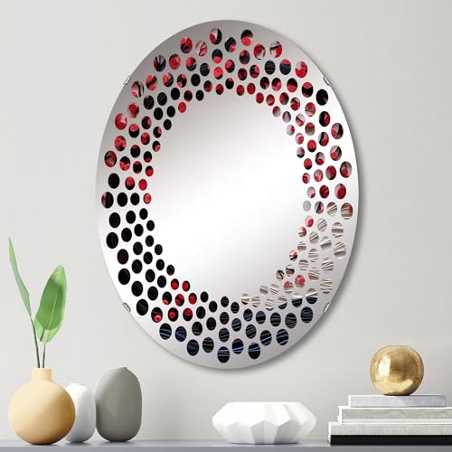 DesignQ moon wall mirror, Oval 0 mirror, Round red bathroom mirror, moon vanity mirror Radiant Ruby Red Moon I printed mirror decor, oval mirror 20x30