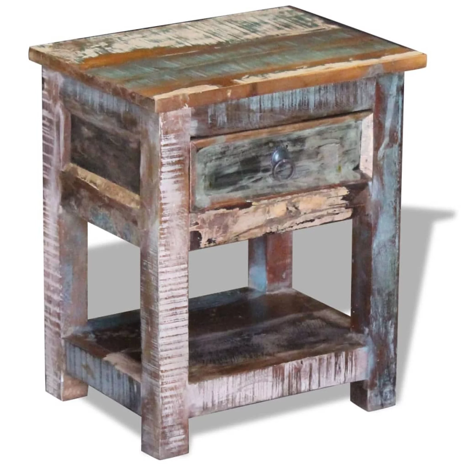 walmeck Side Table with 1 Drawer Solid Reclaimed Wood 17