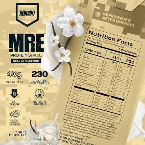 REDCON1 MRE Ready to Drink Protein Shakes, Cookies & Cream - Lactose + Whey Free RTD Protein Made with Real Whole Food Protein Blends - Keto-Friendly and Easy to Digest Nutritional Shake (12 Pack)