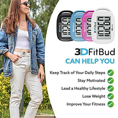 3DFitBud Simple Step Counter Walking 3D Pedometer with Clip and Lanyard, A420S