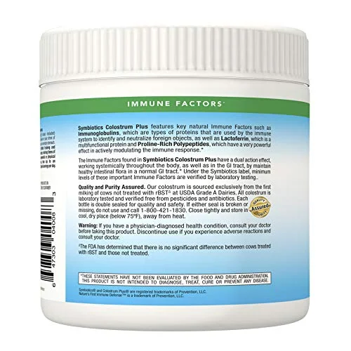 Symbiotics Colostrum Plus Powder Supplement for Immunity Support, 6.3 Ounces (180 g)