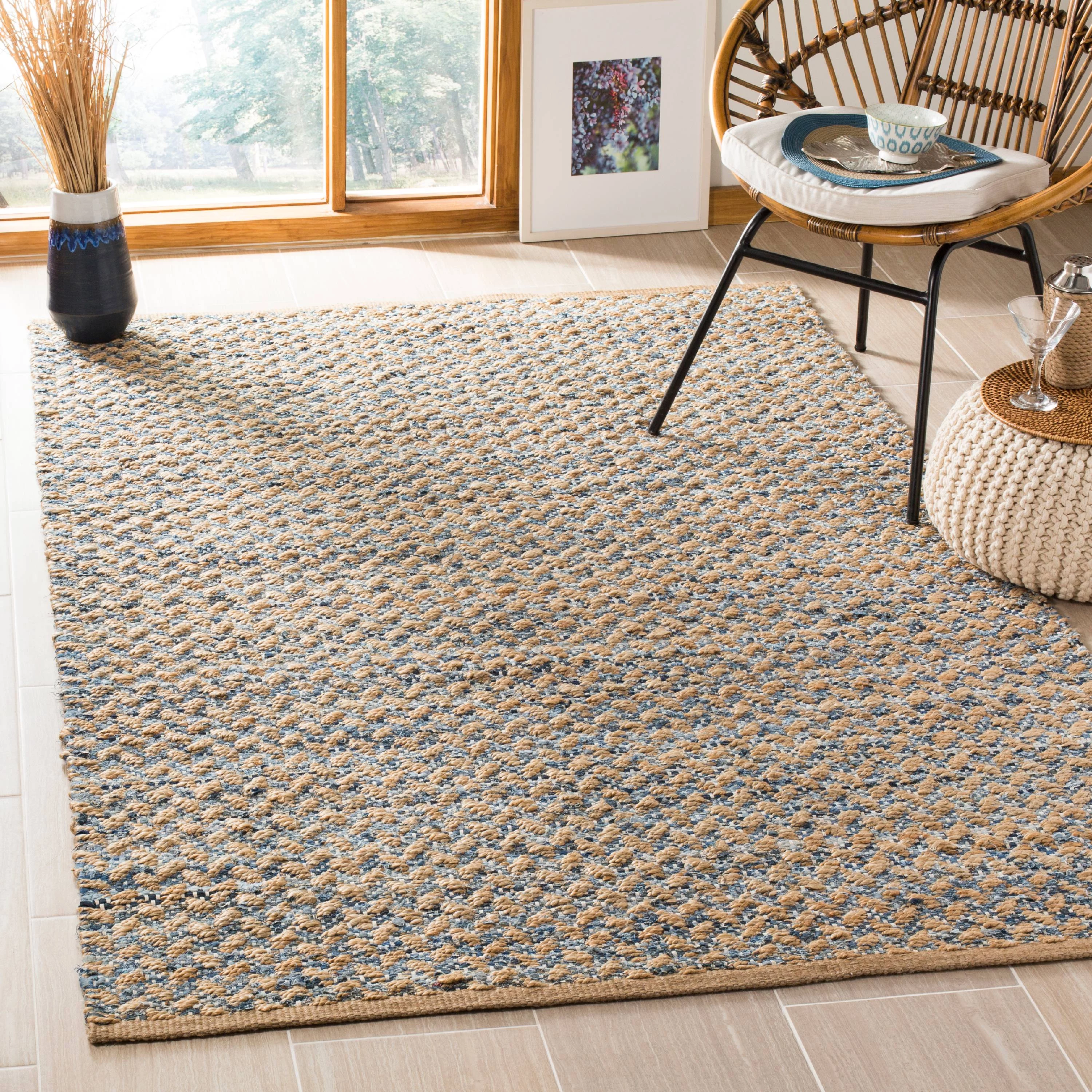 SAFAVIEH Cape Cod Phylliss Geometric Jute Area Rug, 8' x 10', Blue/Natural