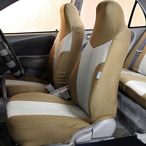 FH Group Car Seat Covers Full Set Supreme Twill Beige Seat Cover- Universal Fit, Automotive Seat Covers, 1-Piece Front Seat Covers, Airbag Compatible, Split Bench Rear Car Seat Cover for SUV, Sedan