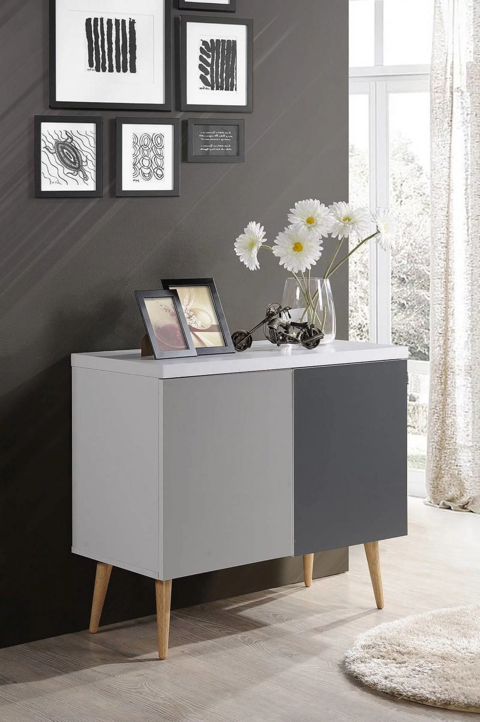 Hodedah Entry Way Accent Table in White-Grey
