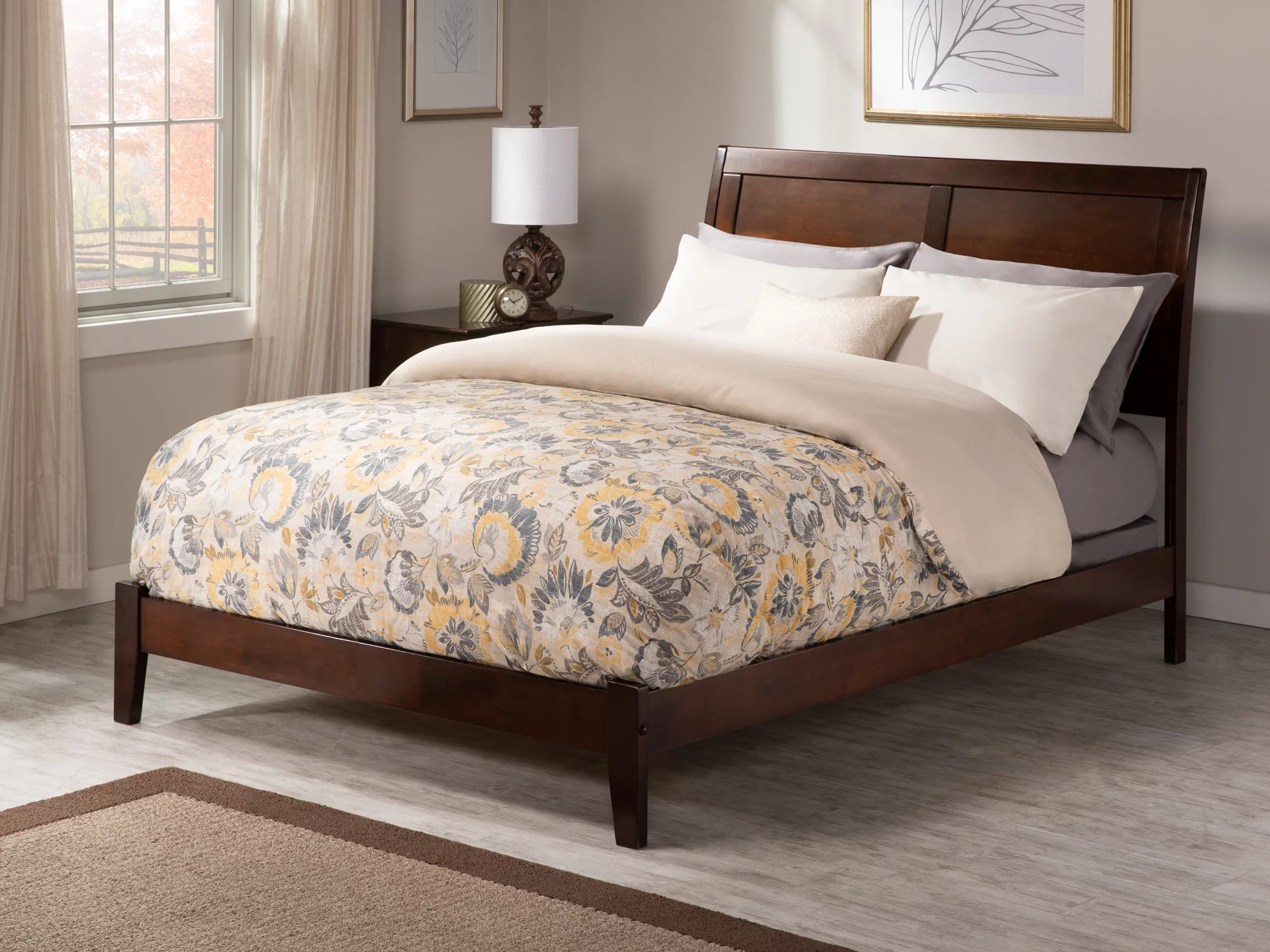 AFI Portland King Wood Traditional Bed Frame with Sleigh Headboard, Walnut