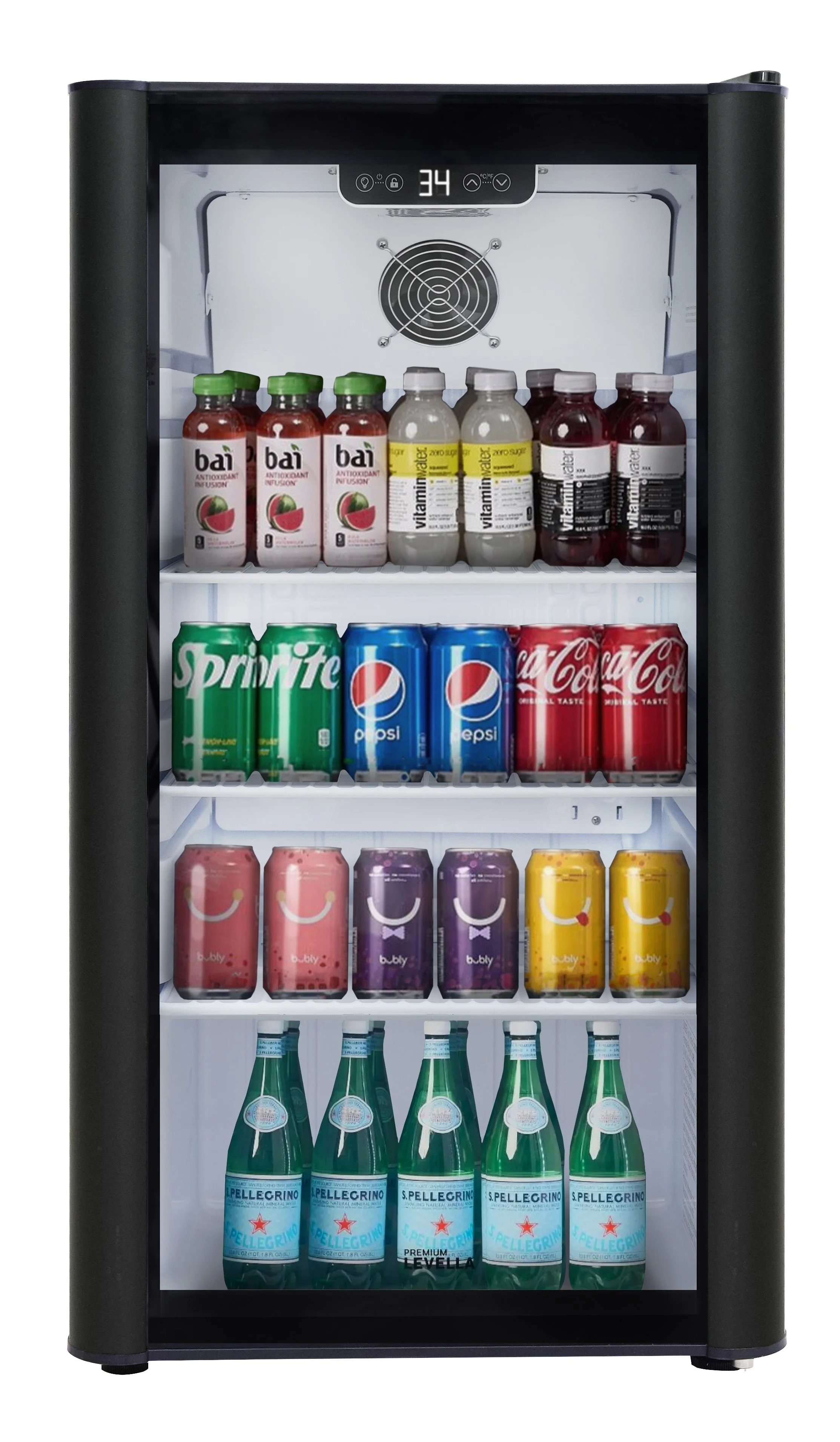 Premium Levella PRF37DX Glass Door Display Refrigerator 3.1 cu ft Commercial Beverage Cooler Merchandiser - Black
