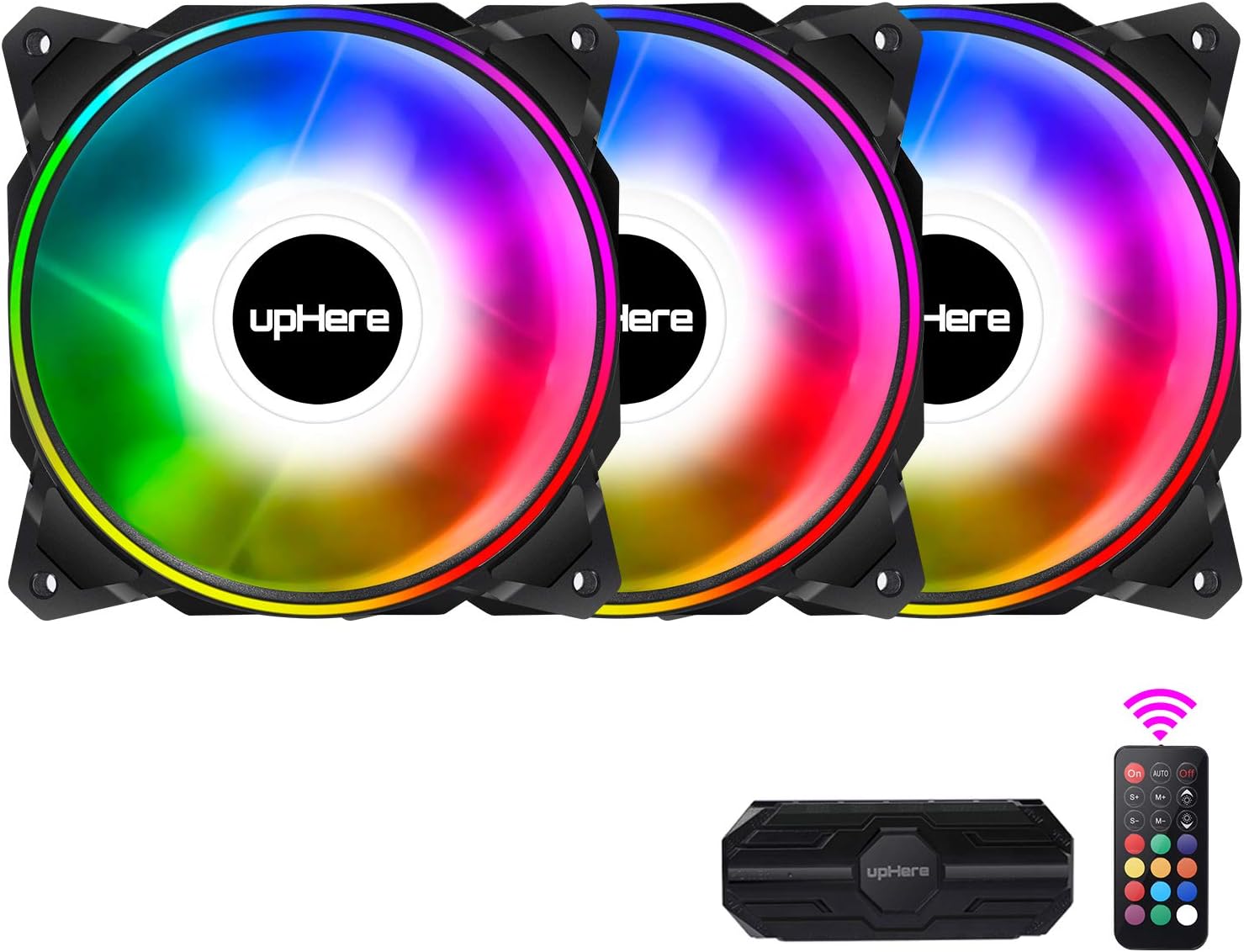 upHere 120mm Dual Halo RGB LED with Remote Control PC Case Fan,High Performance Silent Fan for PC Cooling,DP1206-5