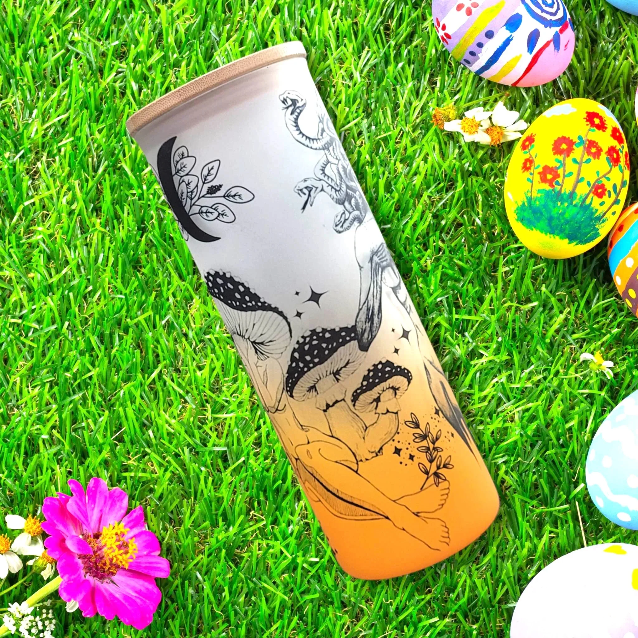 Medusa Beer Can Glass | Boho Mushroom Coffee Glass | 24 oz