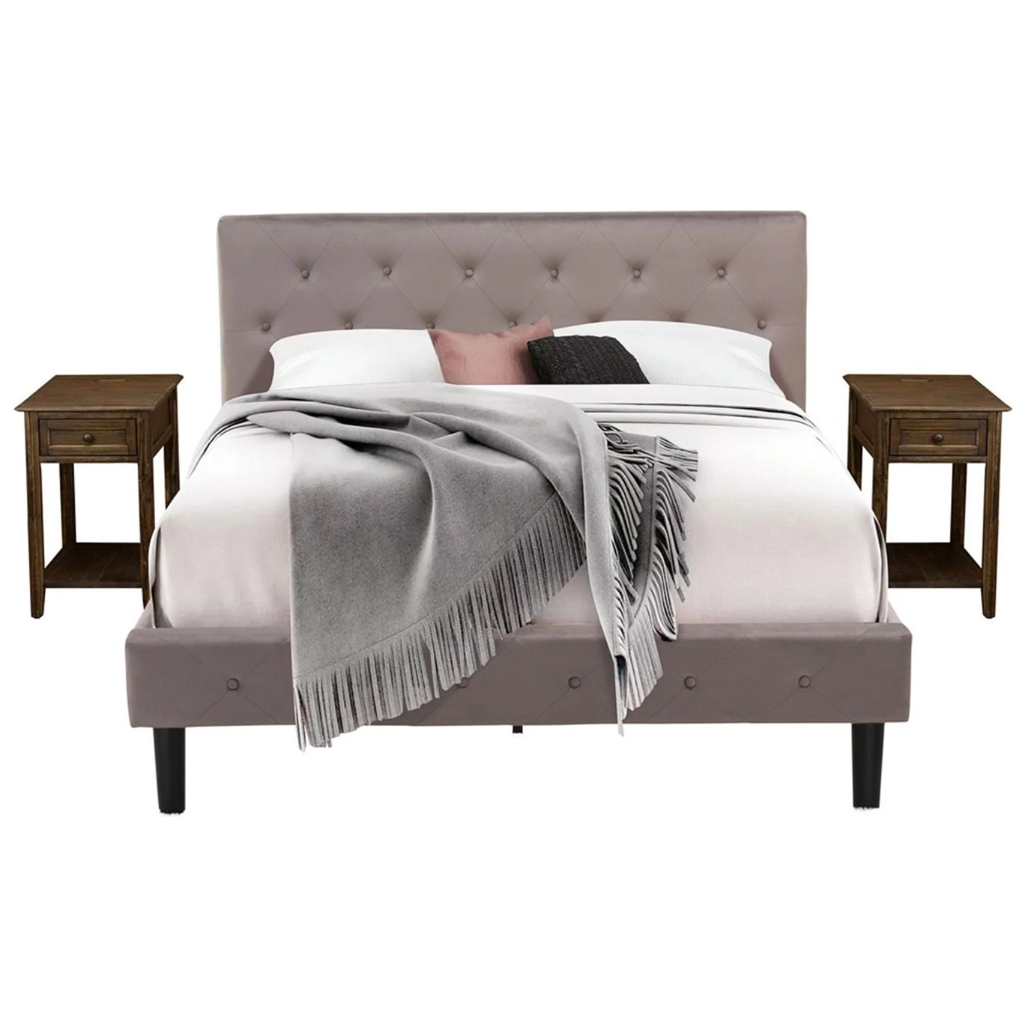 East West Furniture Nolan 3 Pieces Wood Queen Bedroom Set in Brown/Jacobean