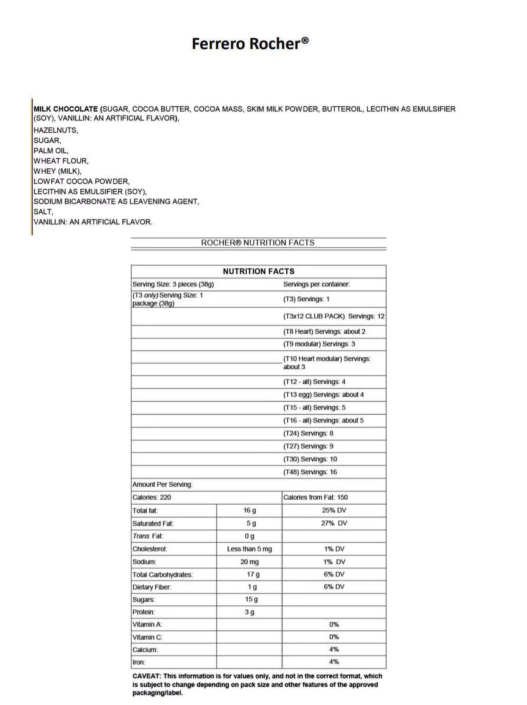 Ferrero Rocher 3 Piece Package, 1.3 Oz, (Pack of 12)