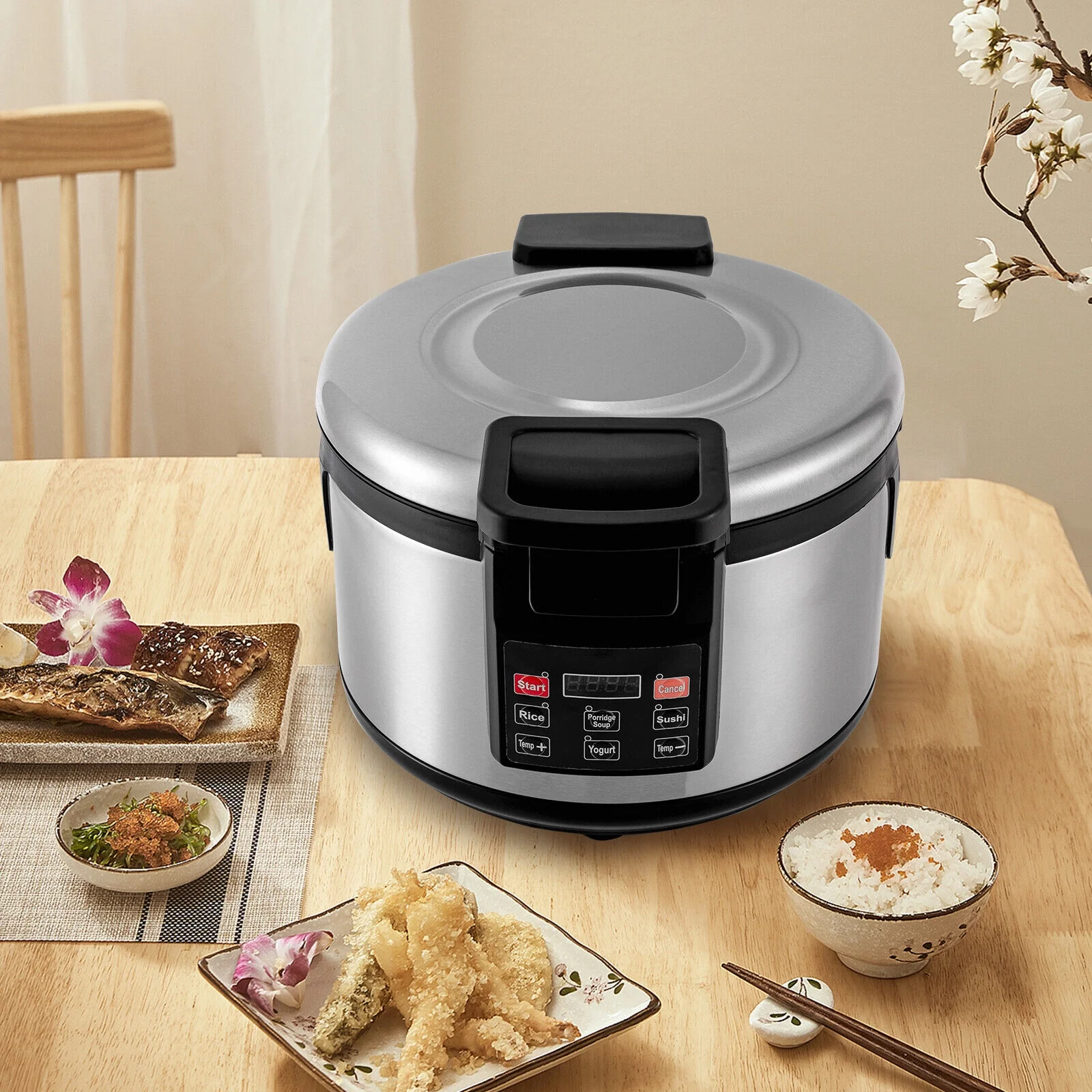 ZhdnBhnos 19L/20Qt Commercial Rice Cooker Stainless Steel Electric Rice Warmer with Non-Stick Inner Pot 360° Heating