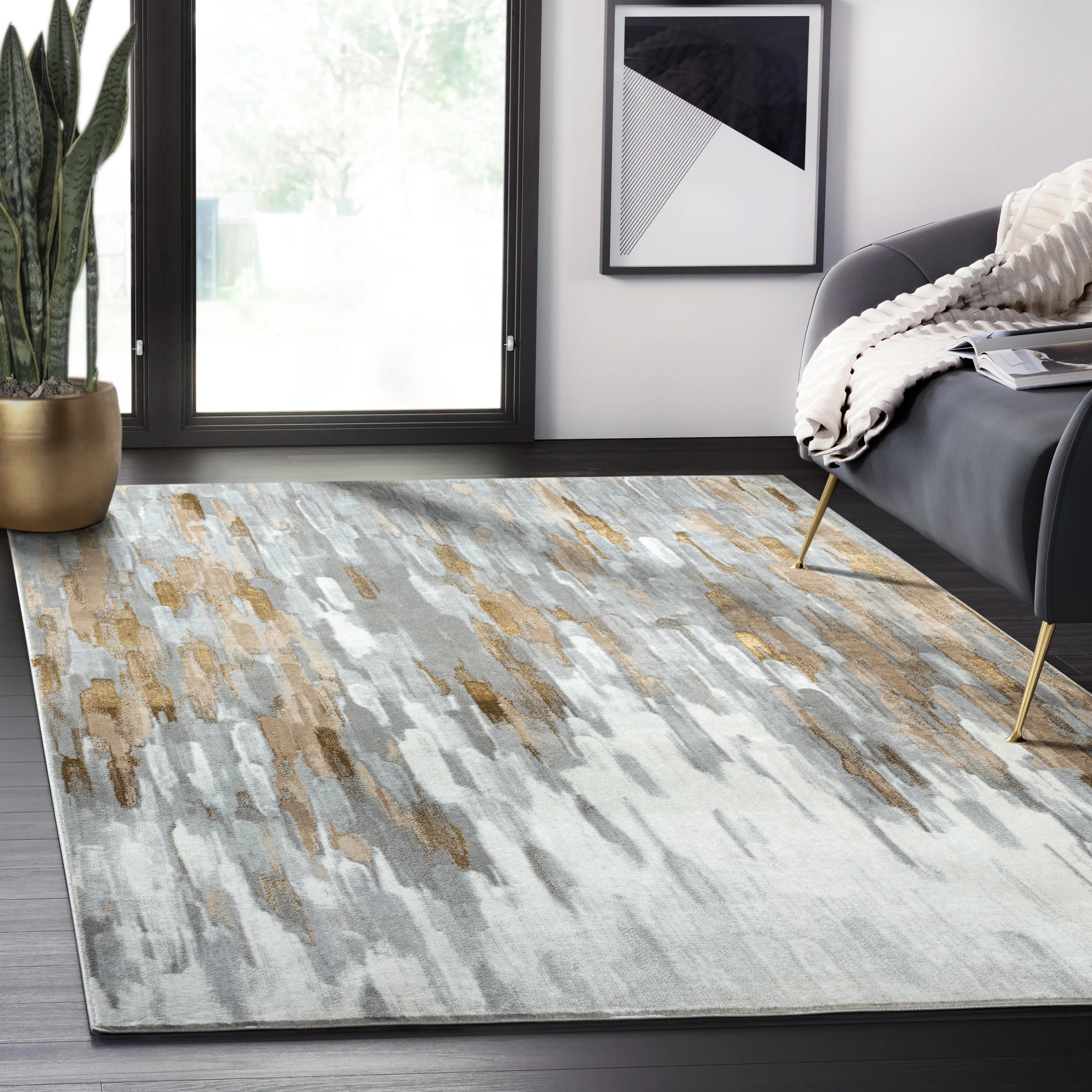 Abani Porto Collection Area Rug Mid Century Modern Bedroom Living Room Decor Floor Rug 4 x 6 Grey Brown