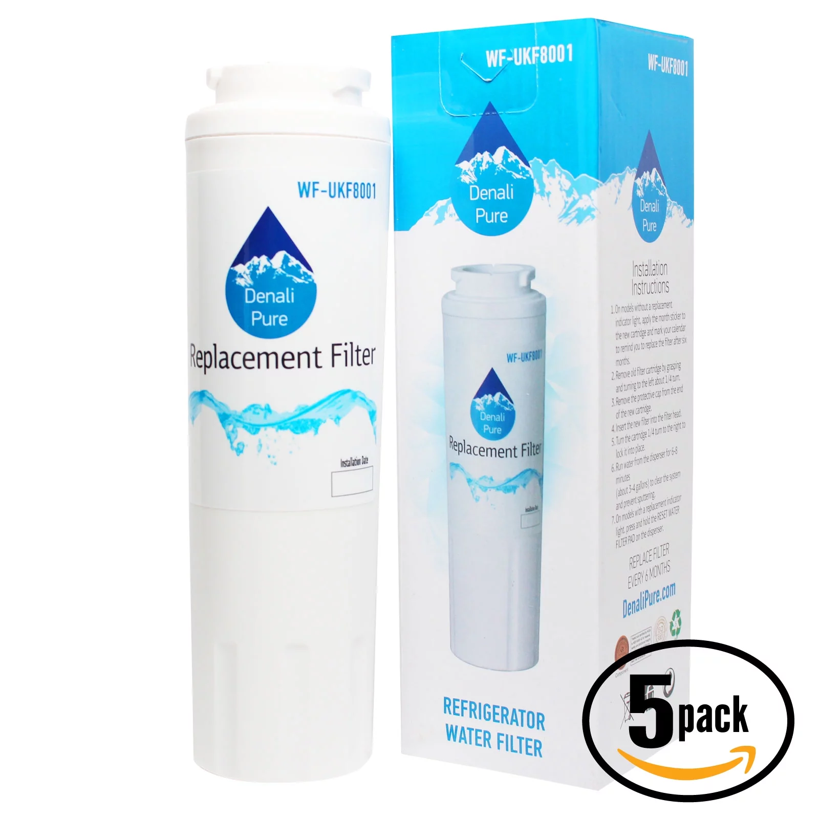 5-Pack Replacement for KitchenAid KFCS22EVWH2 Refrigerator Water Filter - Compatible with KitchenAid 4396395 Fridge Water Filter Cartridge - Denali Pure Brand