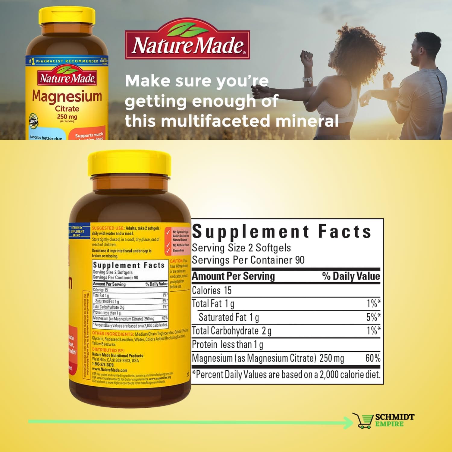 Nature Made Magnesium Citrate 250 mg Supplement, 180 Count Softgels (Pack of 1)