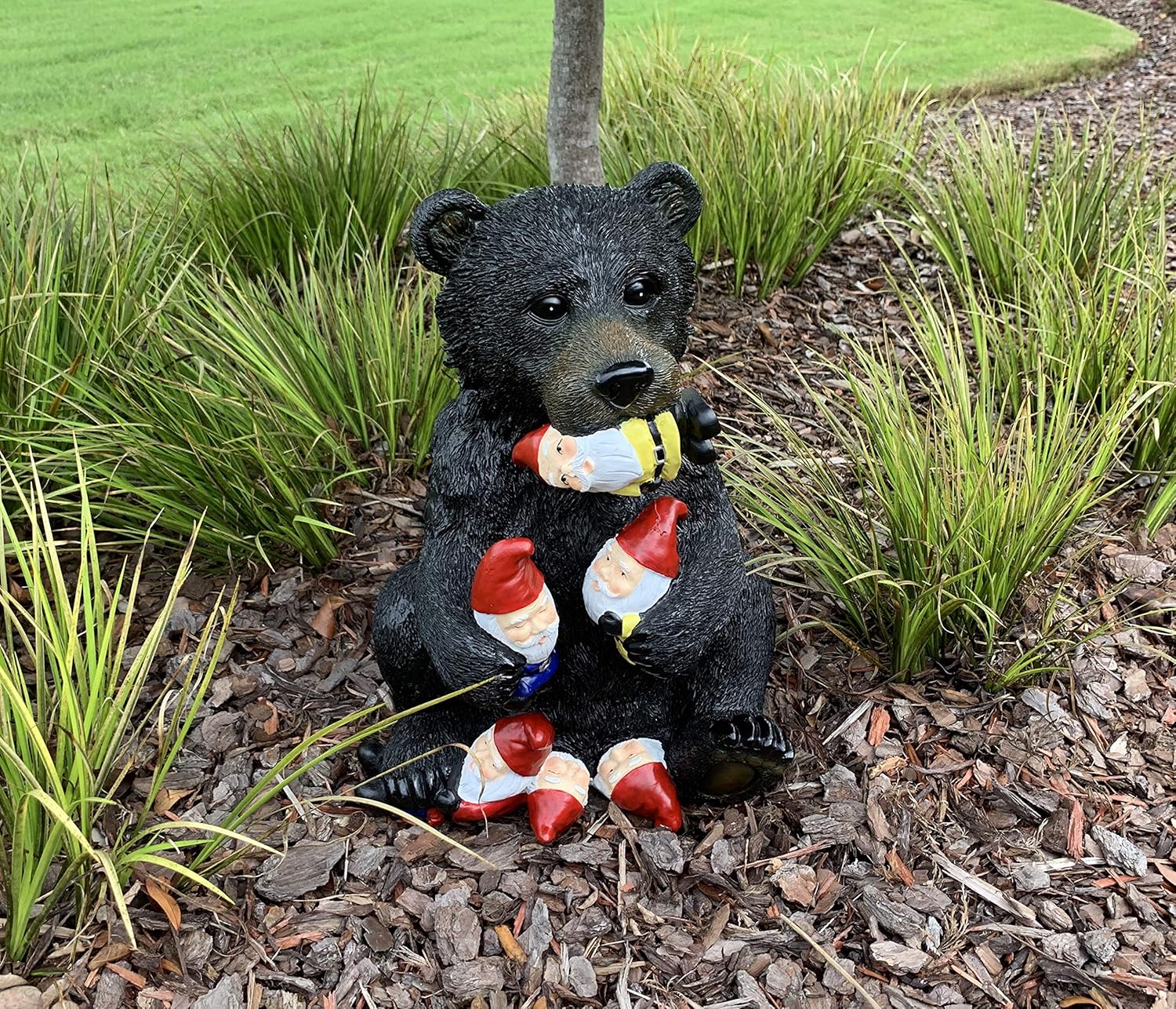 Jumbo Black Bear/Garden Gnome Statue - Lawn Patio Art Sculpture