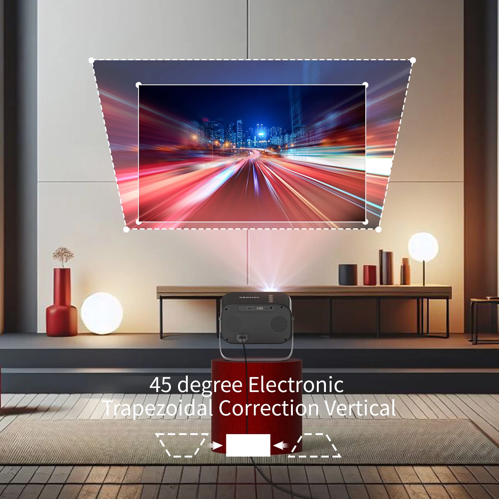 WEWATCH V11 Mini Movie Projector, Electric-Focus, Portable Wi-Fi Bluetooth Projector, 14000 Lumens & 200