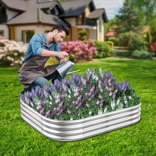 Galvanized Raised Garden Beds, Outdoor Raised Beds for Gardening, Oval Large Bottomless Metal Elevated Planter Raised Box Set for Vegetables, Fruits, Flowers (5x3x1ft)