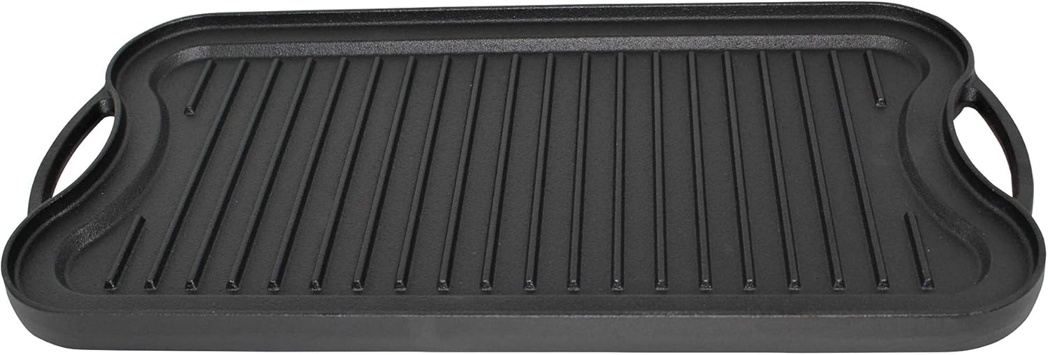 Mirro MIR-19055 Pre-Seasoned Ready to Use Cast Iron Reversible Grill/Griddle with Handles 20 Inch x 10.5 Inch, Black