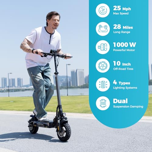 Electric Scooter, 1000W/800W/750W Powerful Motor, 28/25 MPH & 28/25 Miles, 10