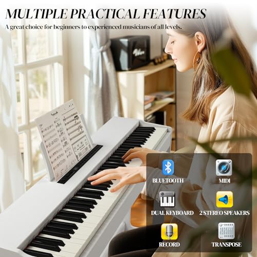 Ktaxon Digital Piano 88-Key Weighted Action Electric Piano with 3-Pedal Unit, Double Bluetooth, Split/Touch/Transpose Control Functions(Black)