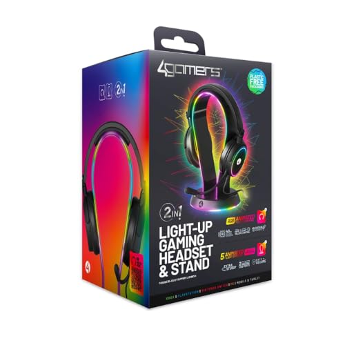 4Gamers Light Up Headset & Stand Bundle - Compatible with Gaming Consoles, PC, Mobile and Tablet