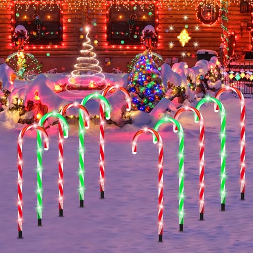 ZHAHA Solar Christmas Pathway Lights Outdoor Decorations, Solar Candy Cane Lights for Yard Patio Garden Walkway with 8 Light Mode, Remote, Timer, 48 LED, Upgraded Christmas Outdoor Decorations, 8 Pack