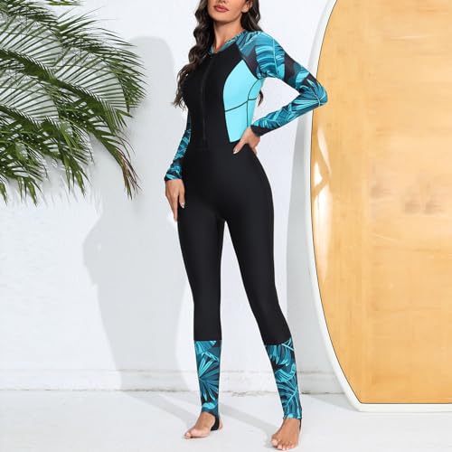 Womens Full Body Swimsuits One Piece Rash Guard Long Sleeve Long Pant Zip Front Bathing Suit Diving Surfing Swimwear